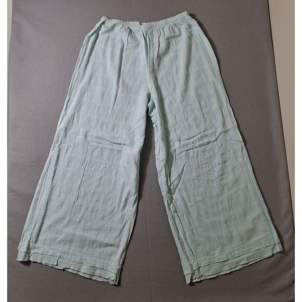 Liz & Jane Cotton Gauze Palazzo Wide Leg  Pants XL Mint Green Made in USA